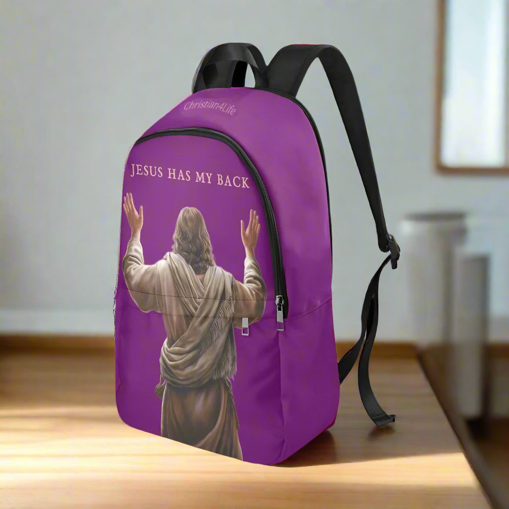 "Jesus Has My Back" Christian Backpack (Choose Purple Shade)