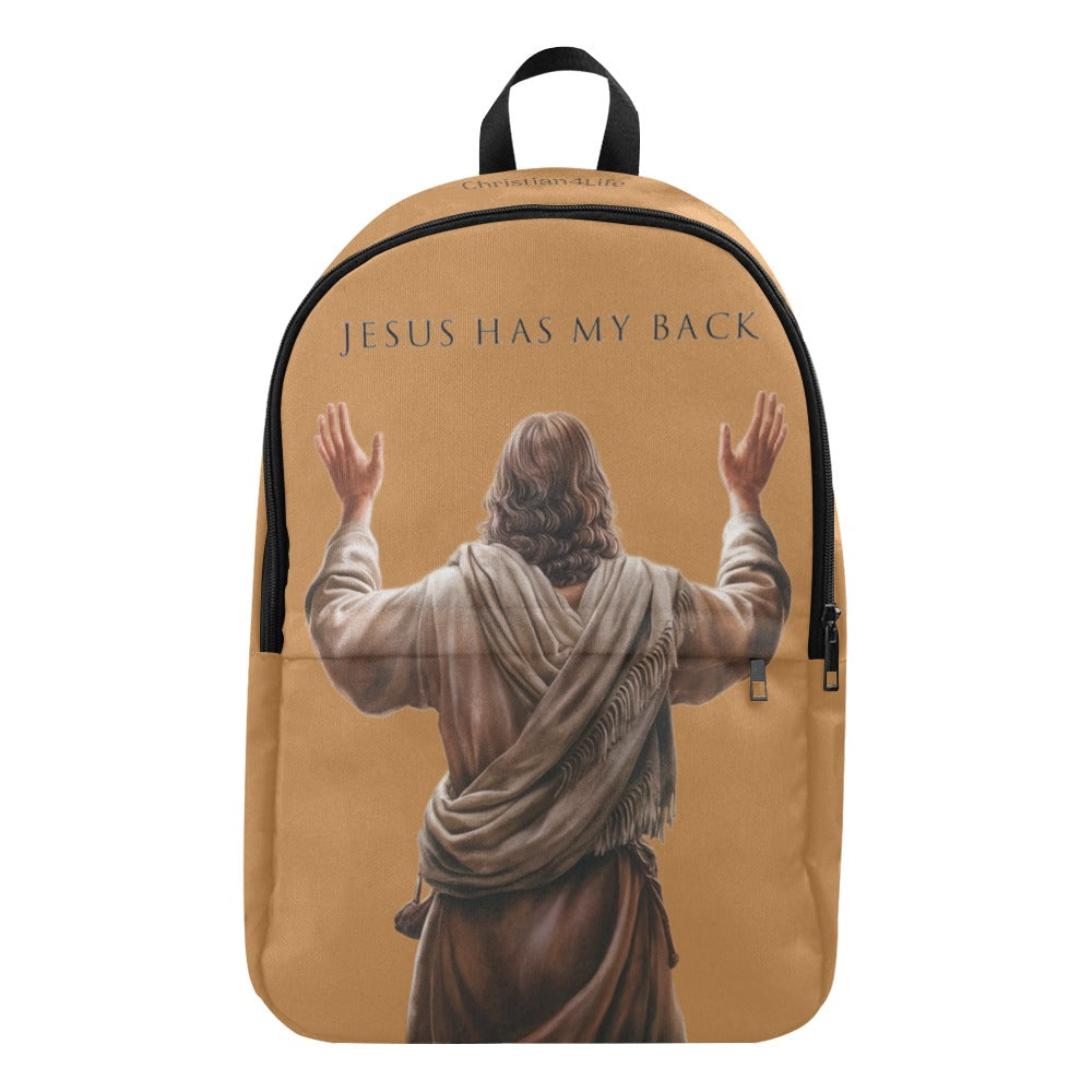 "Jesus Has My Back" Graphic design Christian Backpack (Choose Brown Shade)