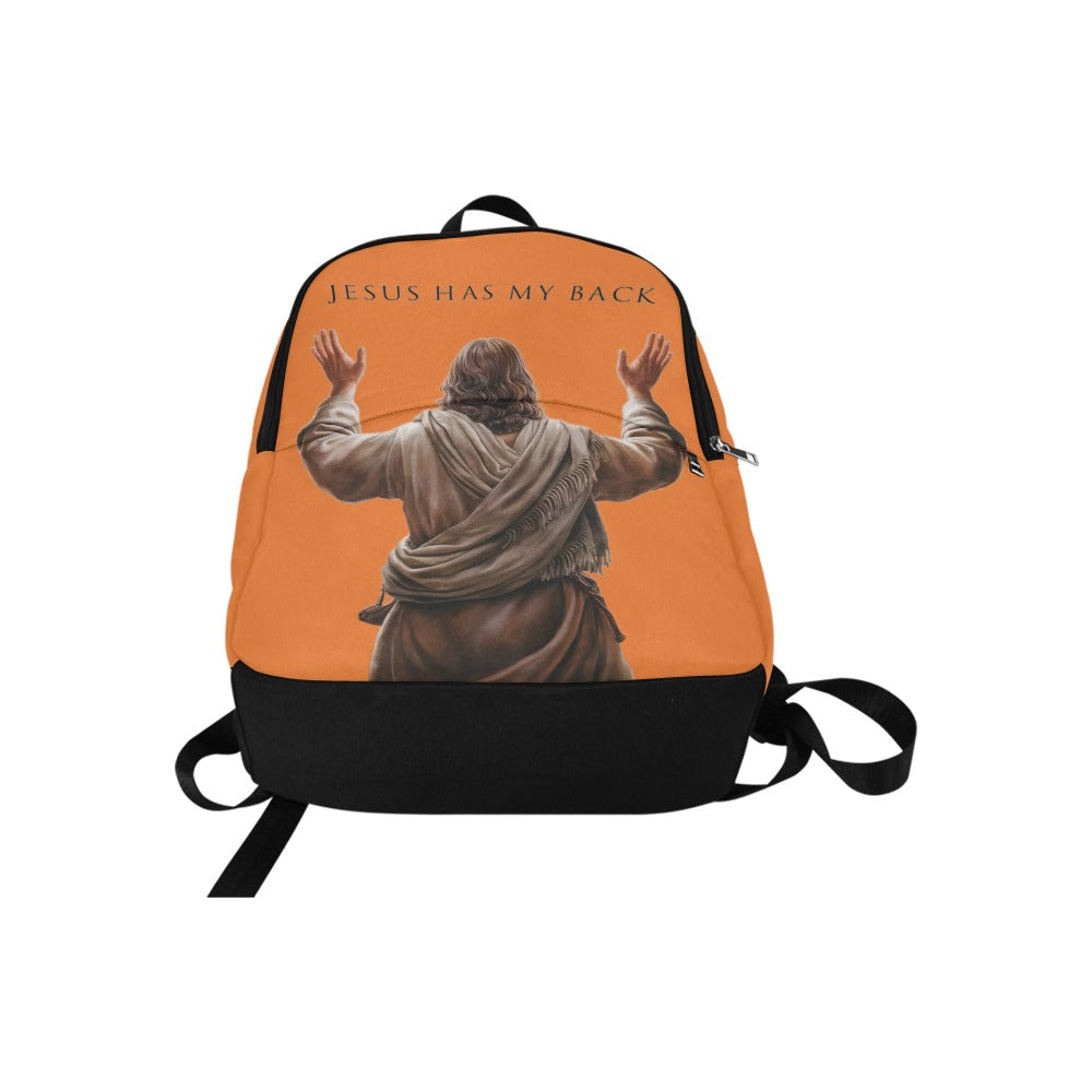 "Jesus Has My Back" Graphic design Christian Backpack (Choose Orange Shade)