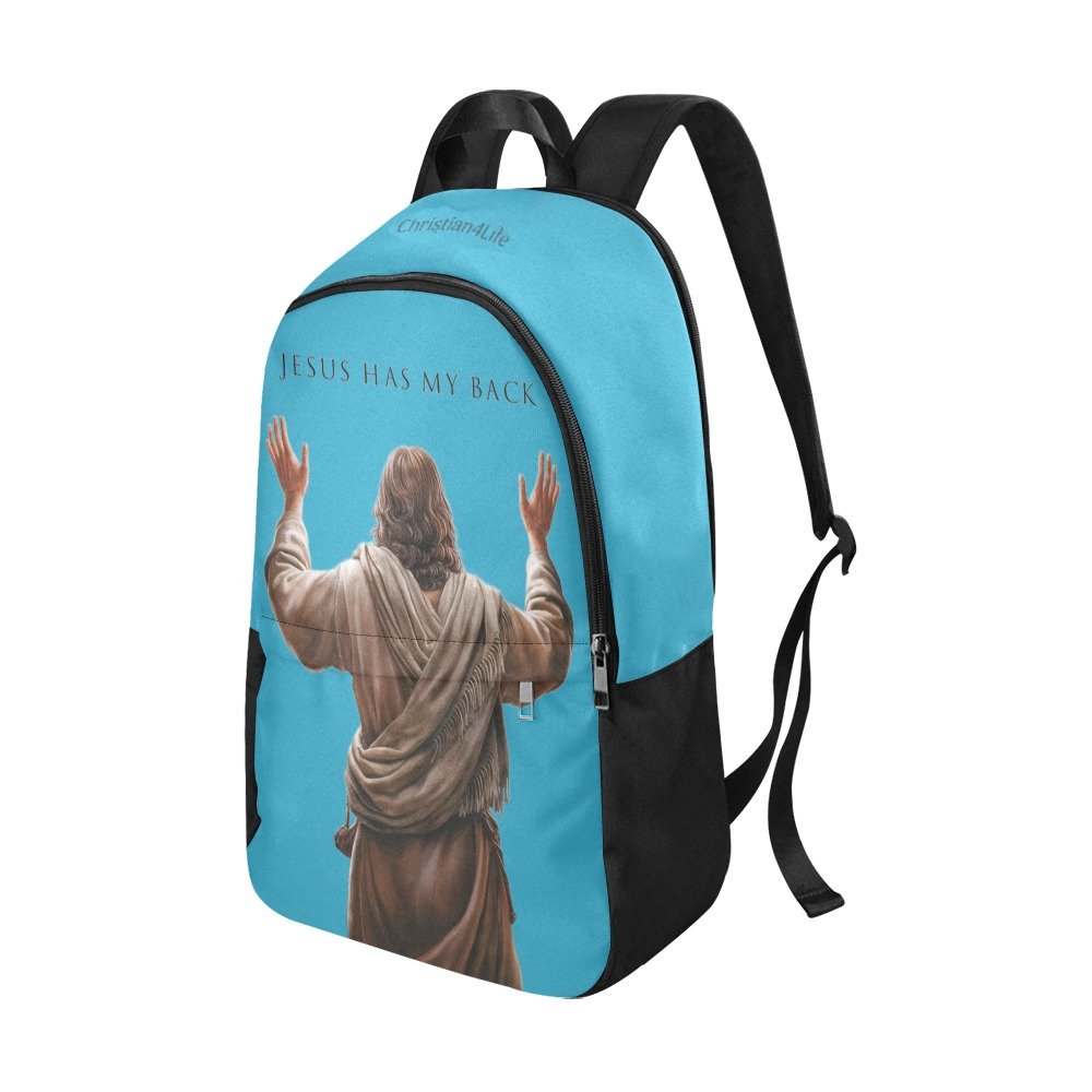 "Jesus Has My Back" Christian Backpack-Black Side Accent (Choose Green or Blue shades)