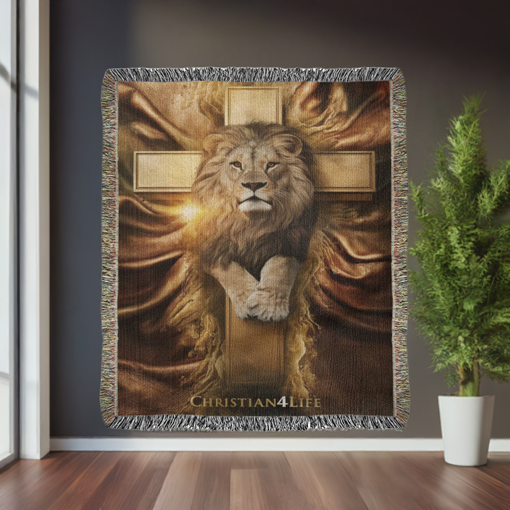 Christian4Life Lion and Cross Heirloom Woven Blanket - Blankets