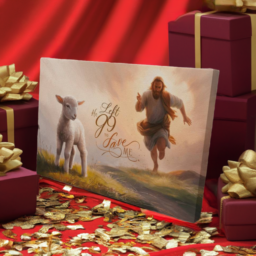 ’He Left 99 to Save Me’ Oil style Gallery Wrapped Christian Wall Art Canvas (3:2) - Canvas