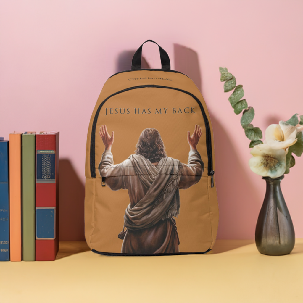 ’Jesus Has My Back’ Graphic design Christian Backpack (light brown) - One size - Bags