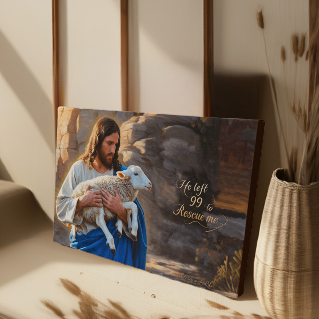 He Left 99 to rescue me - Good Shepherd Gallery Wrapped Christian Wall Art Canvas - Canvas