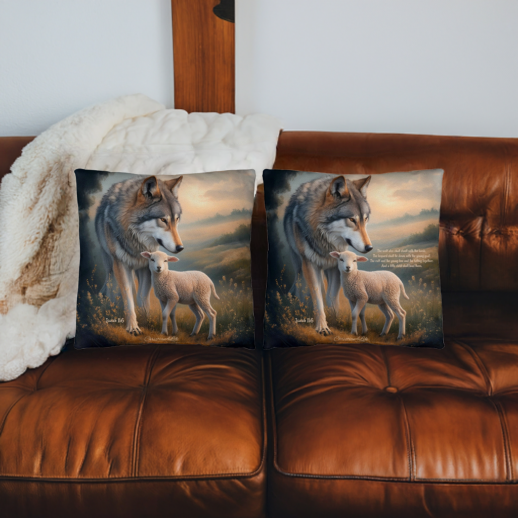 Wolf and Lamb Bible Verse Classic Pillow (multiple sizes) - Home Decor