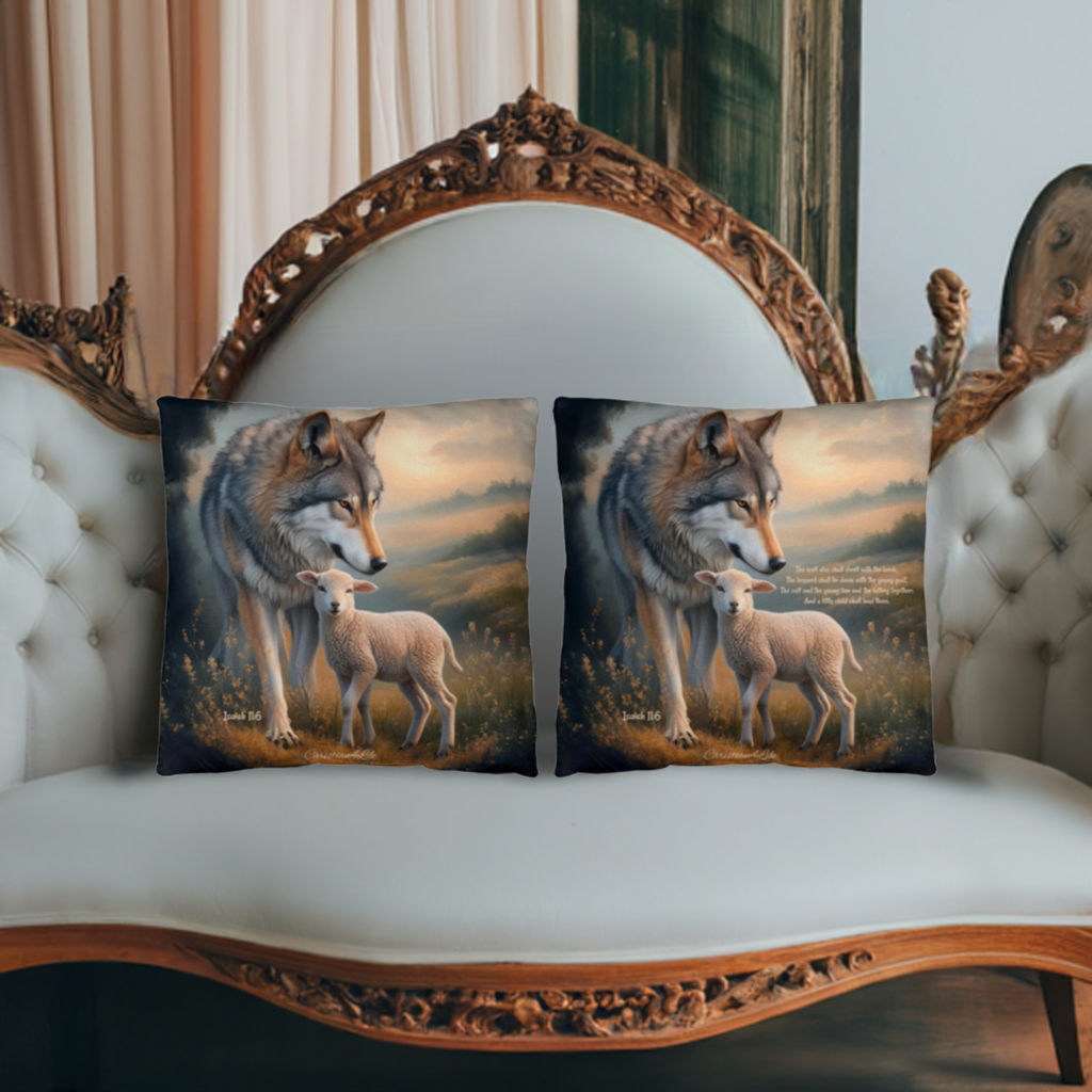 Wolf and Lamb Bible Verse Classic Pillow (multiple sizes) - Home Decor