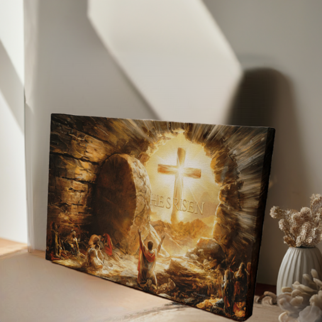 He Is Risen - Gallery Wrapped Canvas - Jesus Resurrection Christian Easter Wall Art - Canvas