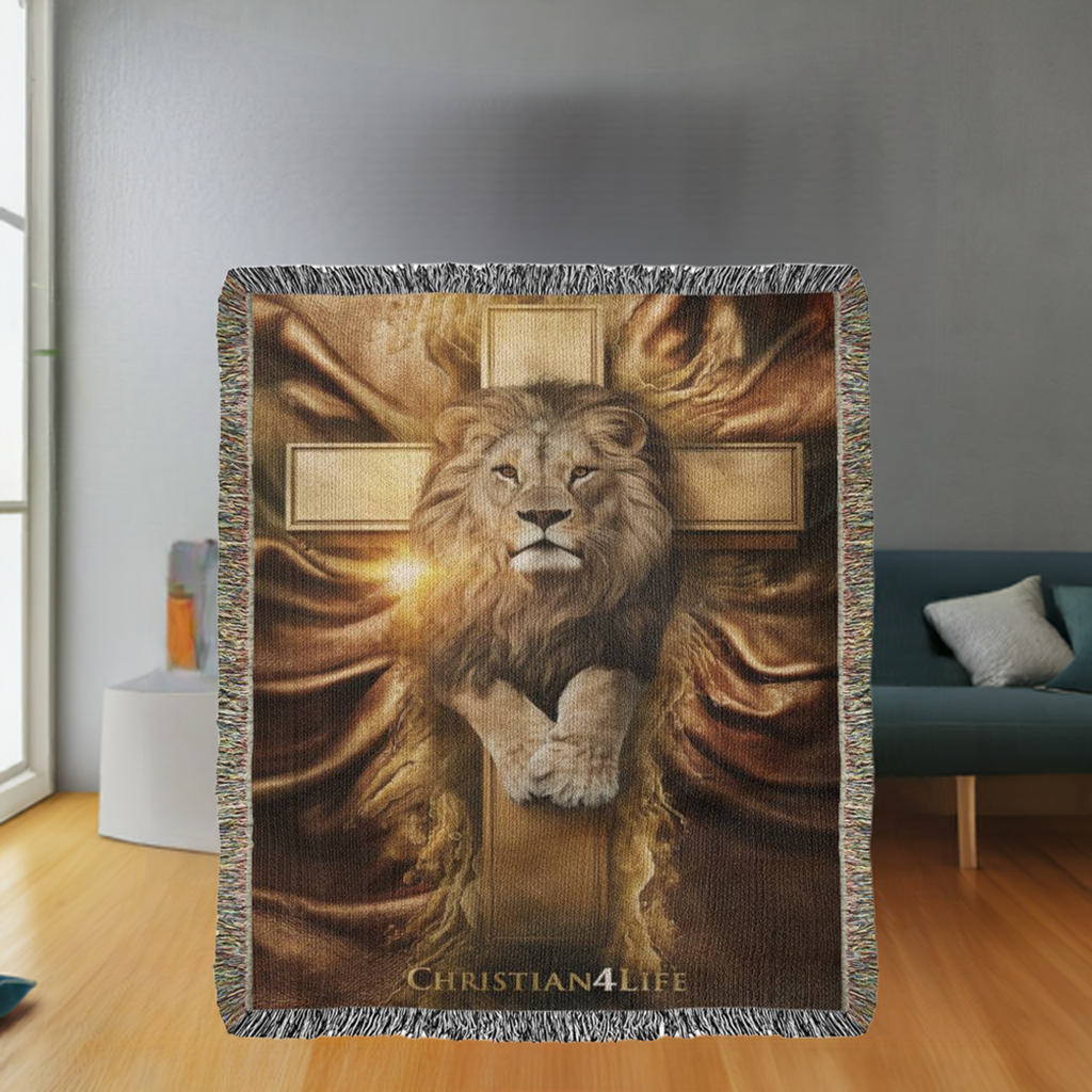 Christian4Life Lion and Cross Heirloom Woven Blanket - Blankets