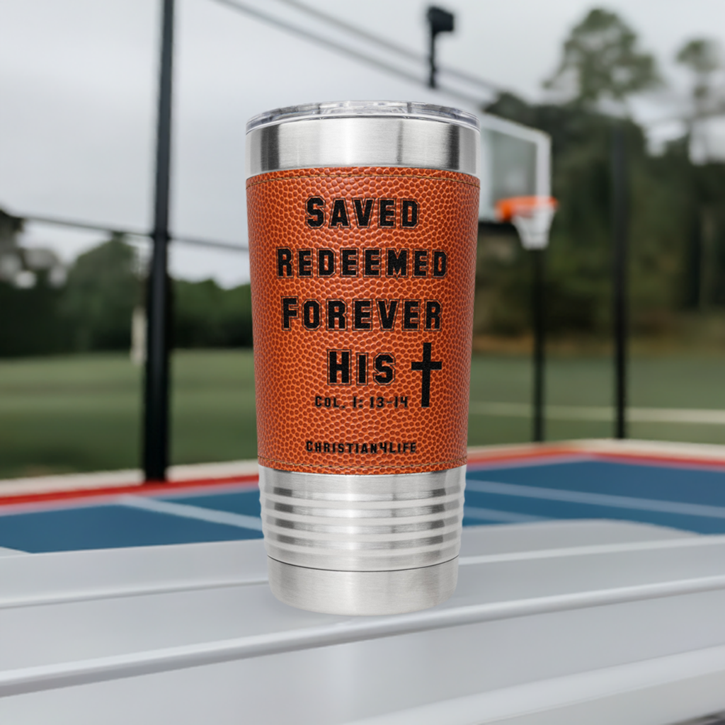 20oz Christian Basketball Tumbler - Saved Redeemed - Orange / Stainless steel - Tumblers