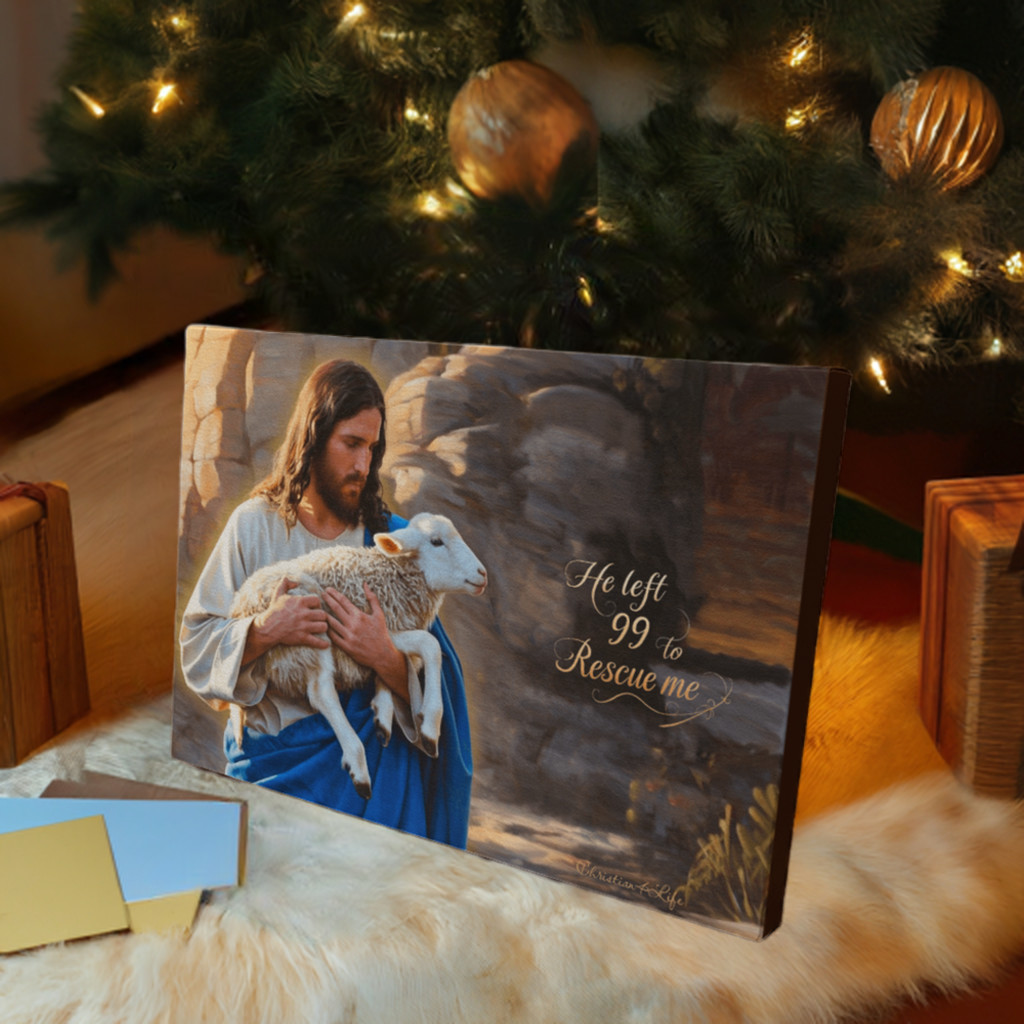 He Left 99 to rescue me - Good Shepherd Gallery Wrapped Christian Wall Art Canvas - Canvas