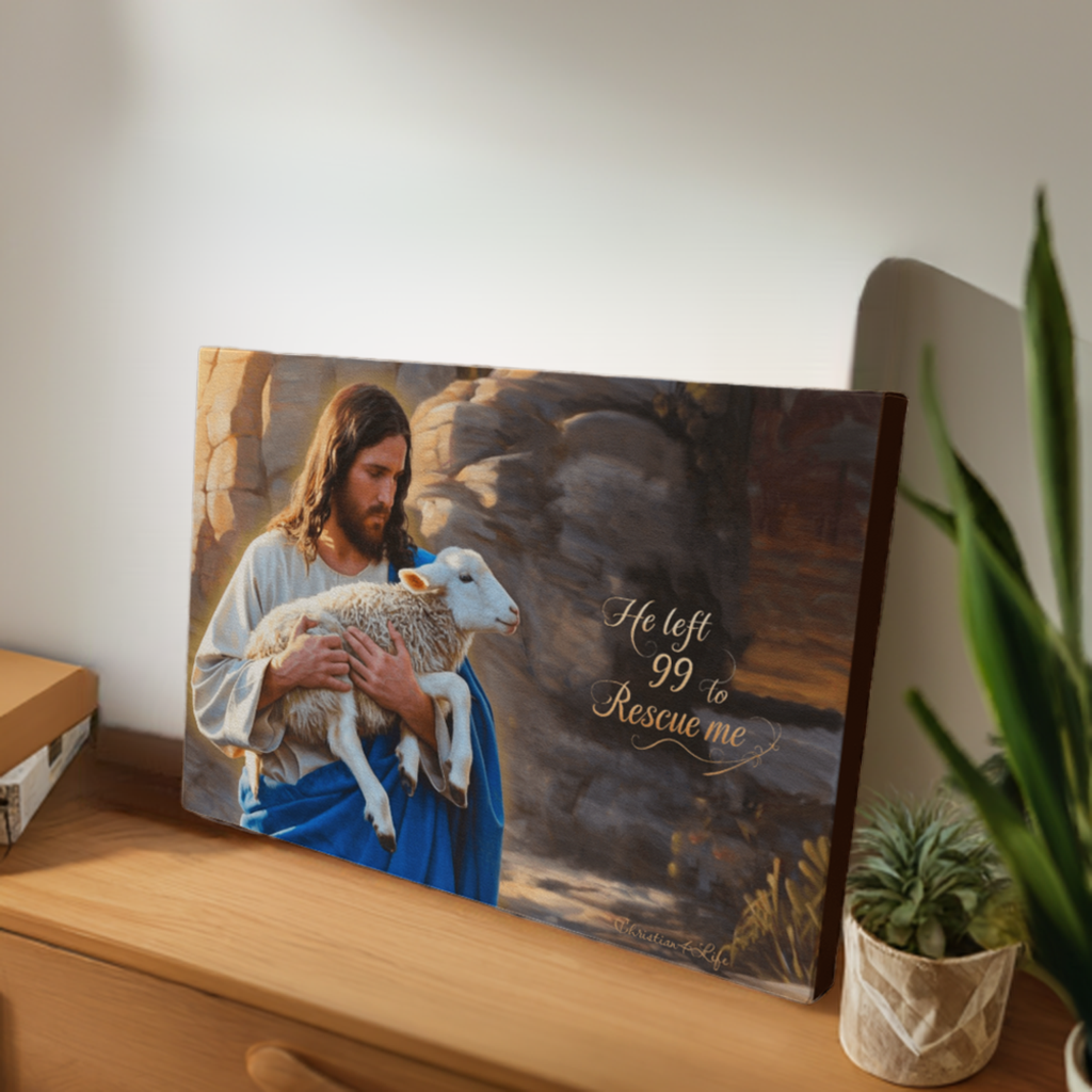 He Left 99 to rescue me - Good Shepherd Gallery Wrapped Christian Wall Art Canvas - Canvas