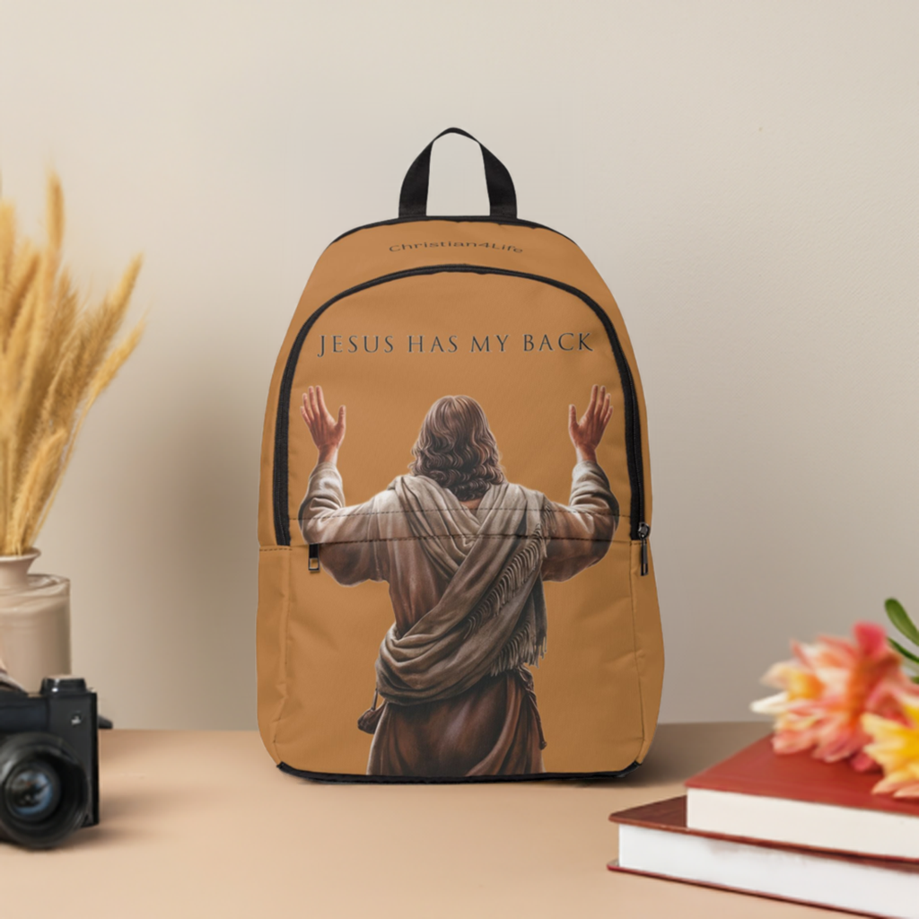 ’Jesus Has My Back’ Graphic design Christian Backpack (light brown) - One size - Bags
