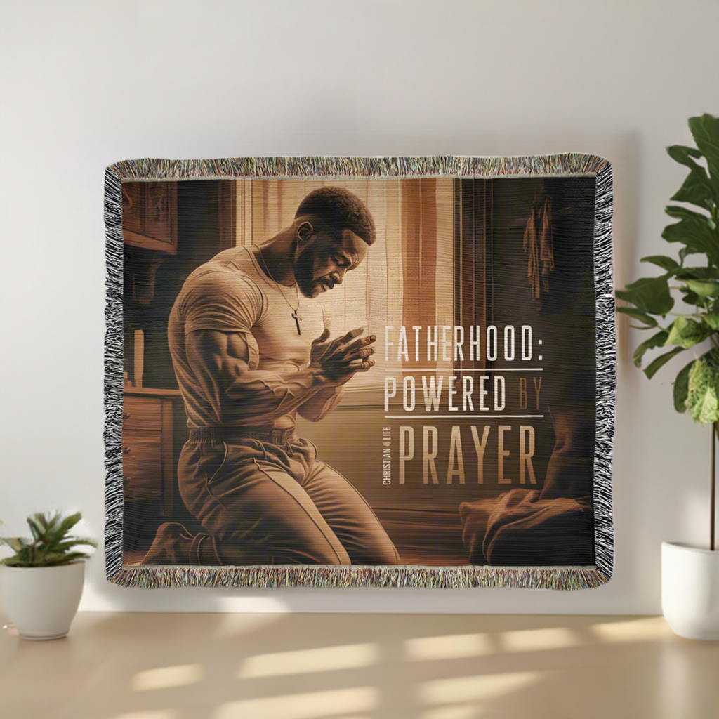 ’Fatherhood Powered by Prayer’ Christian Woven Blanket - Blankets