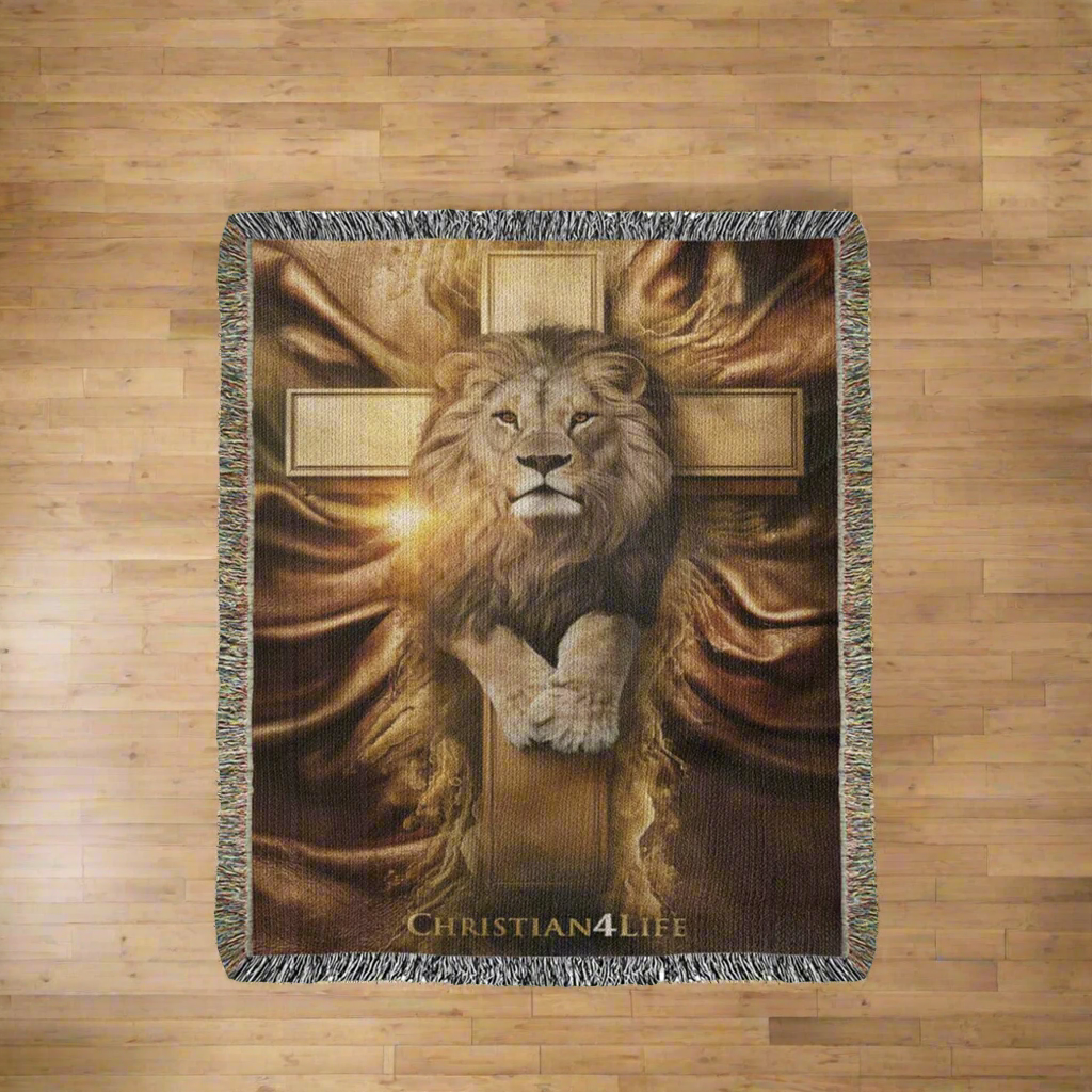 Christian4Life Lion and Cross Heirloom Woven Blanket - Blankets