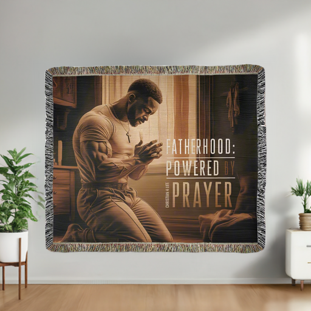 ’Fatherhood Powered by Prayer’ Christian Woven Blanket - Blankets