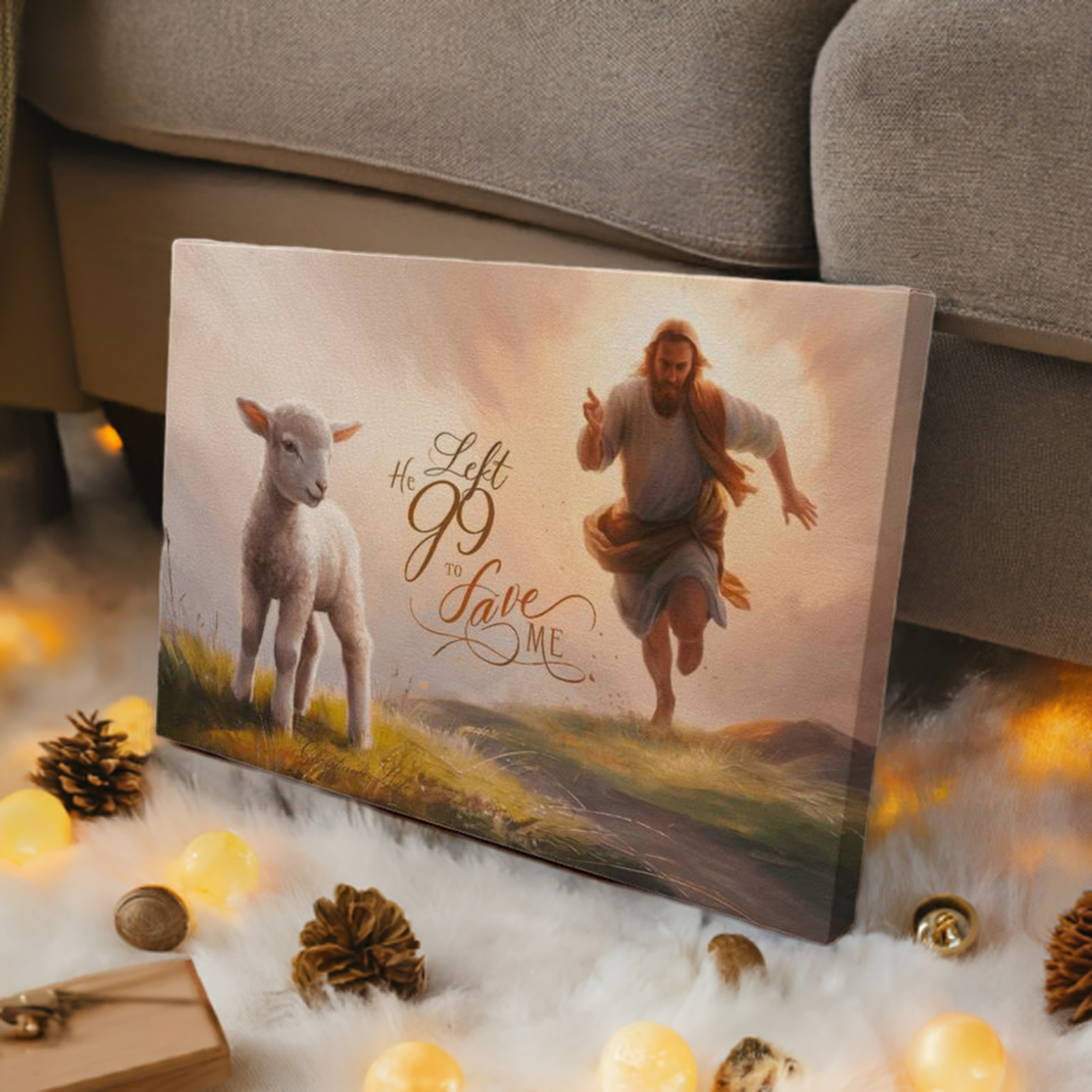 ’He Left 99 to Save Me’ Oil style Gallery Wrapped Christian Wall Art Canvas (3:2) - Canvas