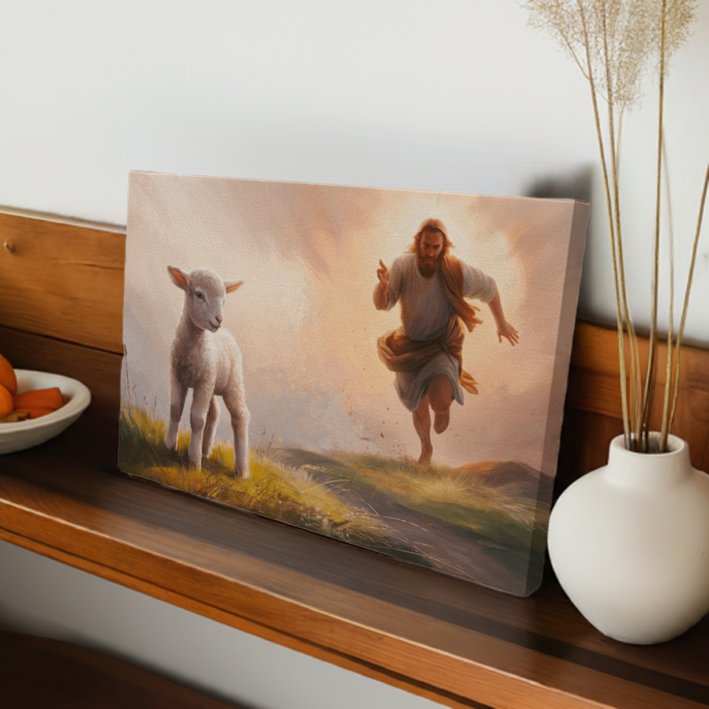 The Good Shepherd Runs After Sheep - Gallery Wrapped Christian Wall Art Canvas - Canvas