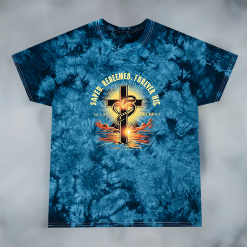 Unisex ’Saved Redeemed Forever His’ Christian Tie-Dye T-shirt - T-Shirt