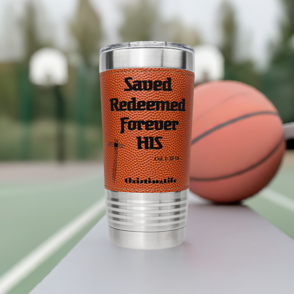 Christian 20oz insulated tumbler Basketball stainless steel ’Saved Redeemed’ - Orange - Tumblers