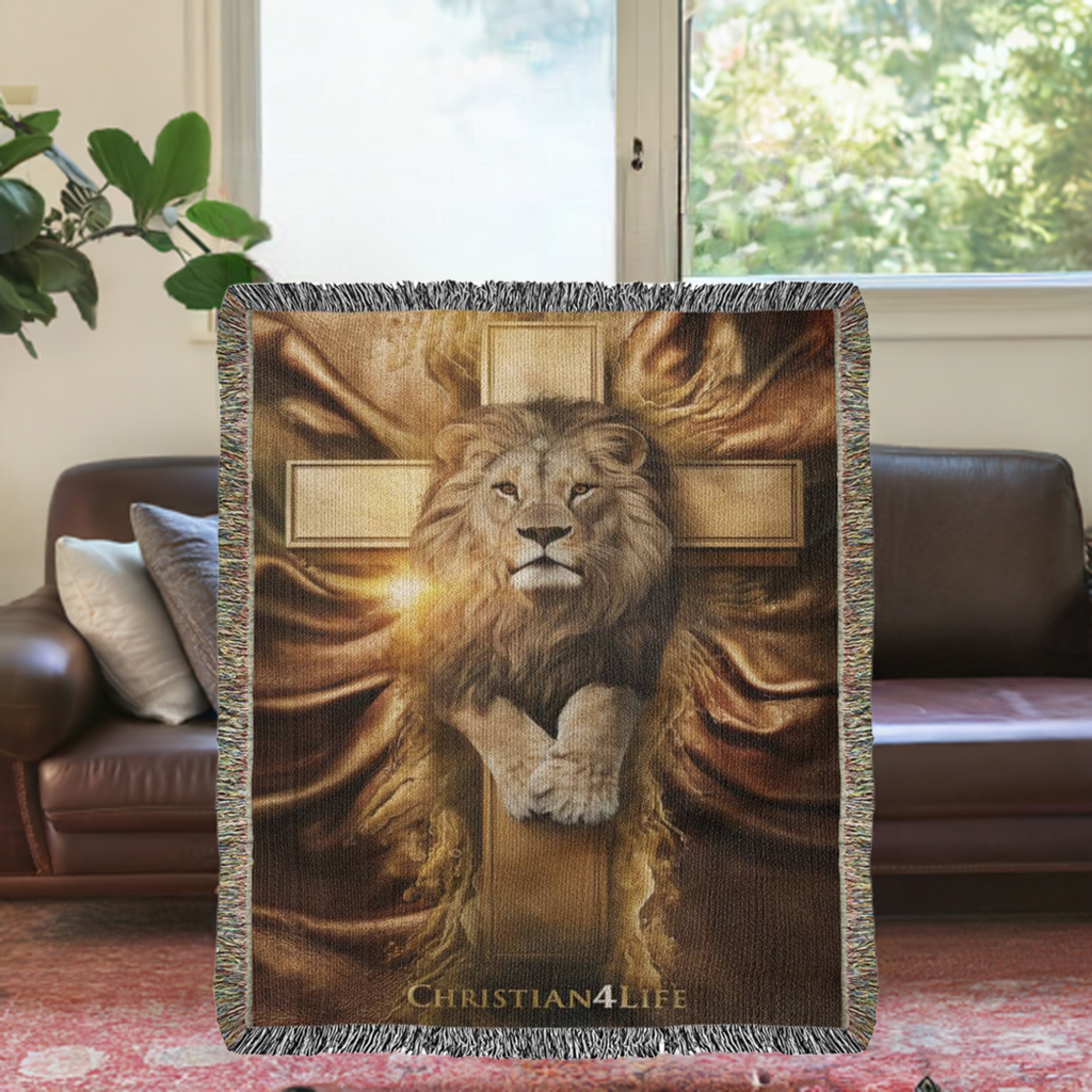 Christian4Life Lion and Cross Heirloom Woven Blanket - Blankets