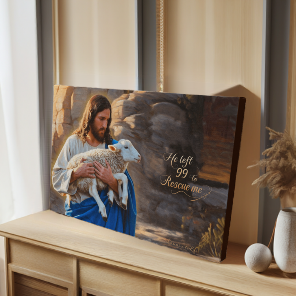 He Left 99 to rescue me - Good Shepherd Gallery Wrapped Christian Wall Art Canvas - Canvas