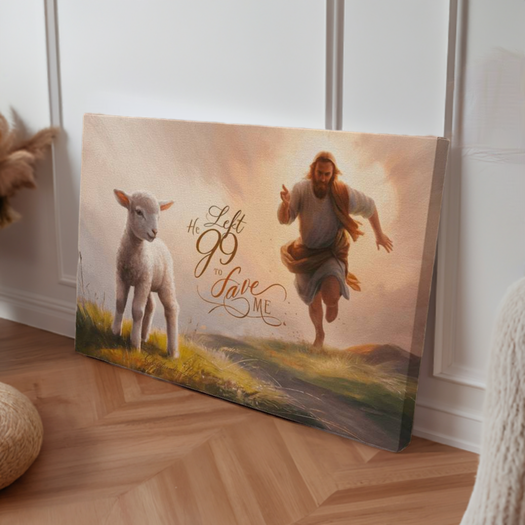 ’He Left 99 to Save Me’ Oil style Gallery Wrapped Christian Wall Art Canvas (3:2) - Canvas
