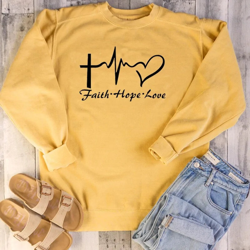 Faith Hope & Love Letter Christian Sweatshirt - Yellow / S - Sweatshirts