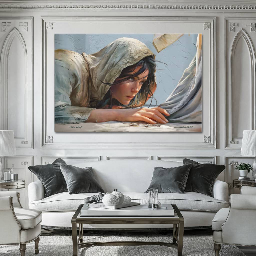 Woman Reaching to Touch the Hem of Jesus' Garment - Extra Large Christian Gallery Wrapped Canvas Art Print