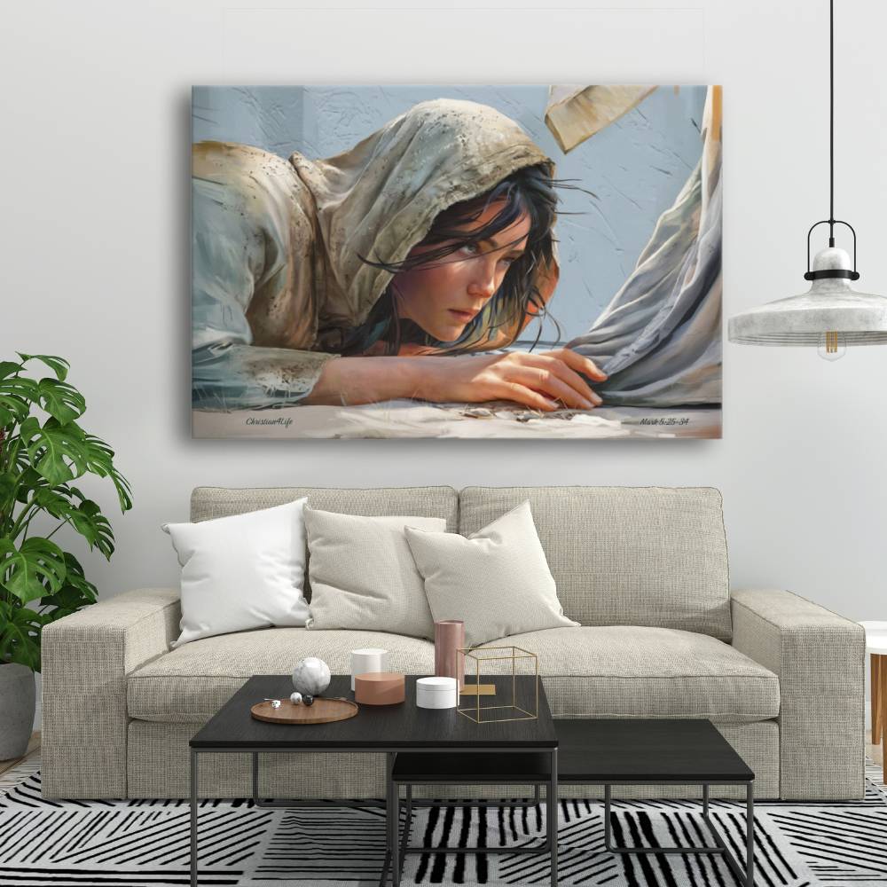 Woman Reaching to Touch the Hem of Jesus' Garment - Extra Large Christian Gallery Wrapped Canvas Art Print