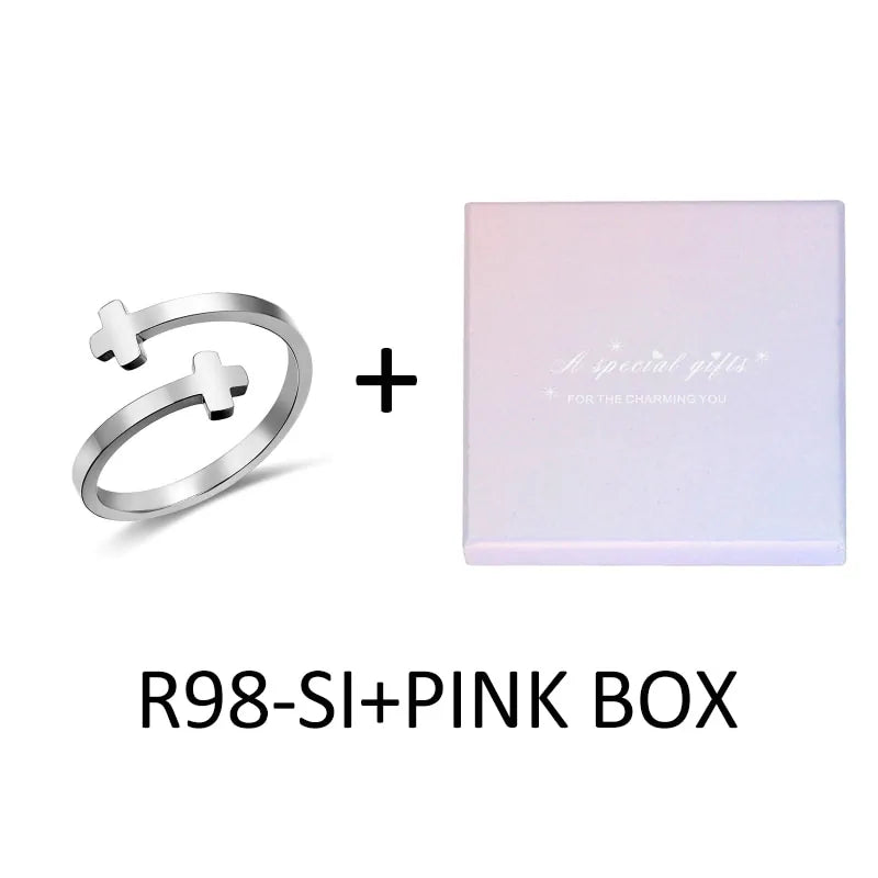 Adjustable Christian Faith Rings (Multiple styles) - Cross R98-SI + Pink Box / 9-Adjustable - Jewelry