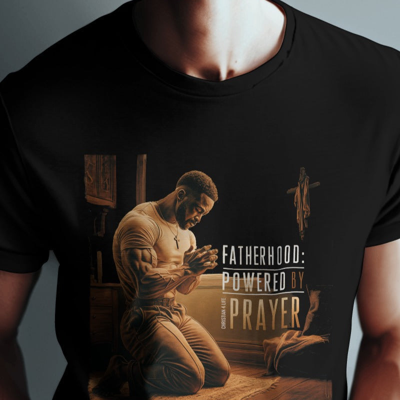 Christian Dad T-shirt ’Fatherhood: Powered by Prayer’ Heavy Cotton - T-Shirt