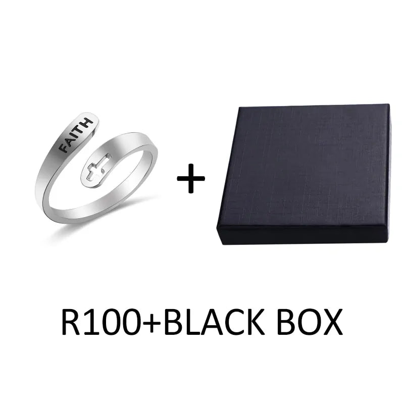 Adjustable Christian Faith Rings (Multiple styles) - Faith & Cross R100 + Black Box / 9-Adjustable - Jewelry