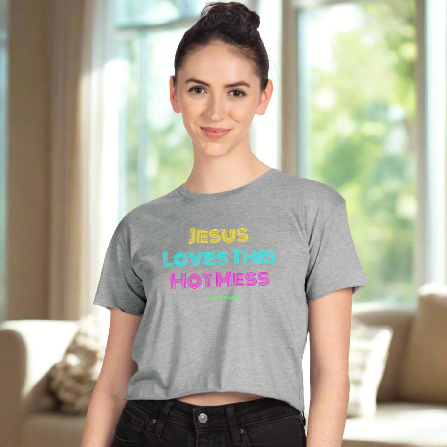 Jesus Loves this Hot Mess -Women’s Festival Crop Top - T-Shirt