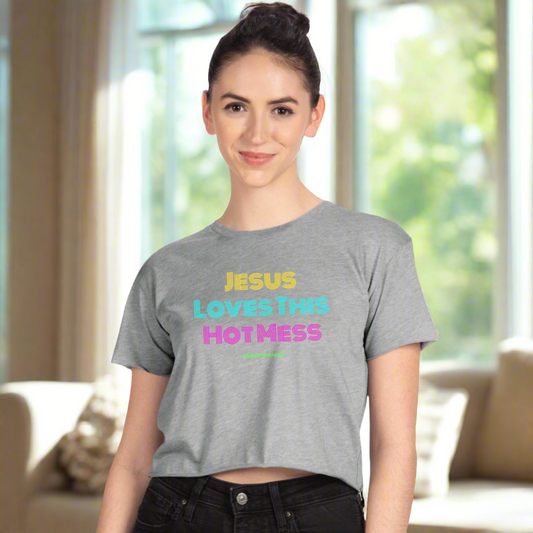 Jesus Loves this Hot Mess -Women’s Festival Crop Top - T-Shirt