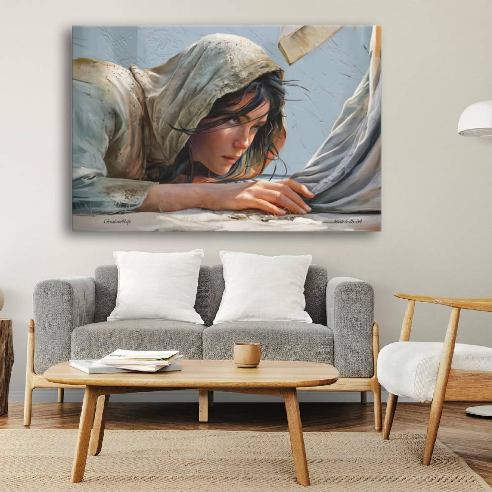 Woman Reaching to Touch the Hem of Jesus' Garment - Extra Large Christian Gallery Wrapped Canvas Art Print