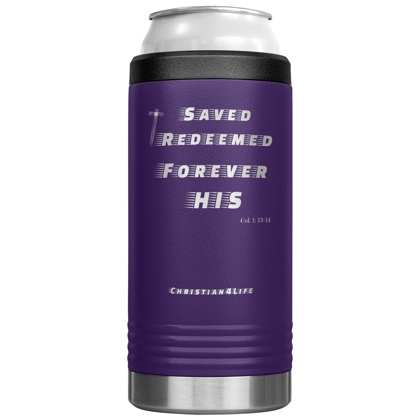 12oz Christian Cozie Insulated Tumbler -Saved Redeemed Forever His - Purple - Tumblers