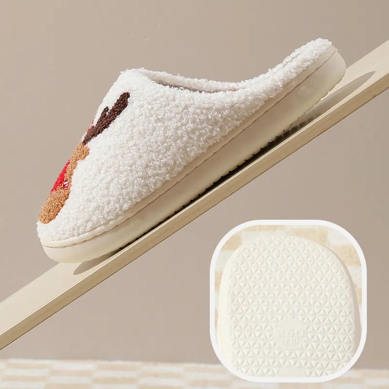Christmas Winter Home Slippers Elk Soft Cozy Bedroom Slipper - Slippers