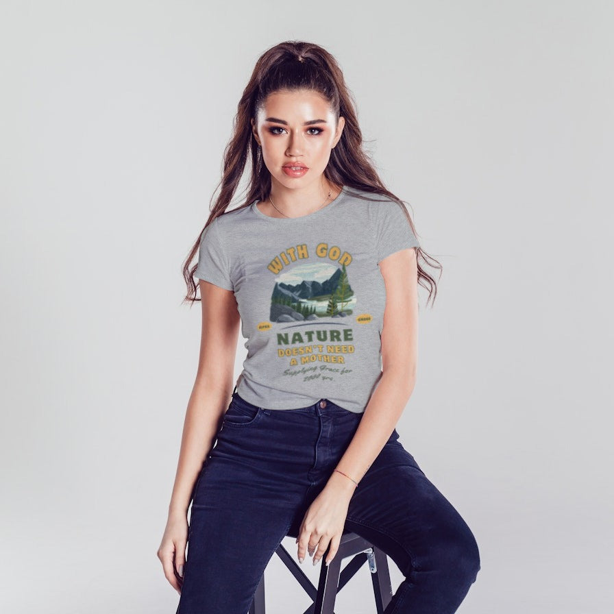 Unisex "With God Nature doesn't need a mother" Heavy Cotton Christian Tee