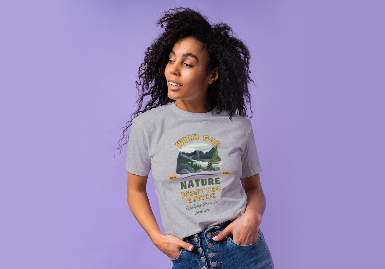 Unisex "With God Nature doesn't need a mother" Heavy Cotton Christian Tee