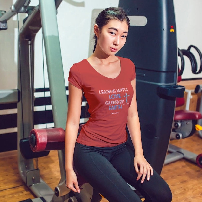 Leading with Love-Women’s Jersey Short Sleeve Deep V-Neck Tee - T-Shirt