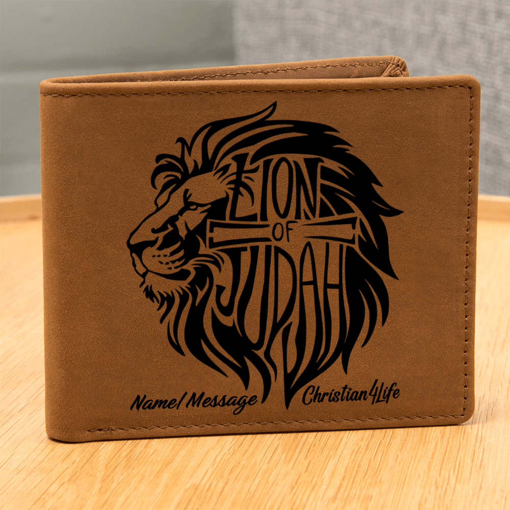 Lion of Judah - with optional Name / Message - Christian Leather Wallet