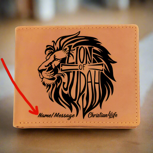 Lion of Judah - with optional Name / Message - Christian Leather Wallet