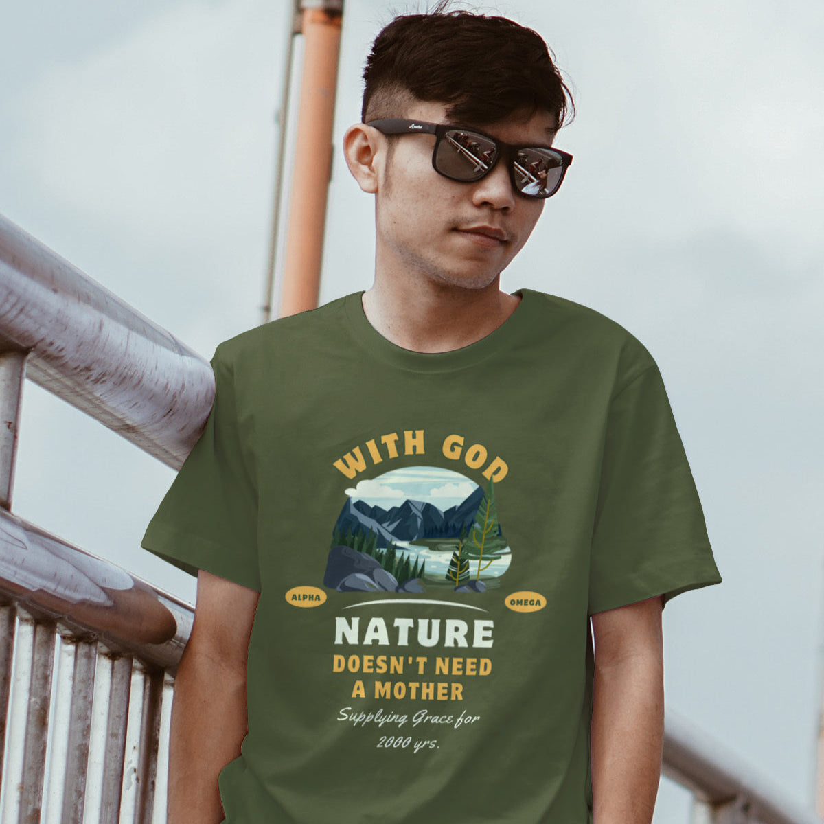 Unisex "With God Nature doesn't need a mother" Heavy Cotton Christian Tee