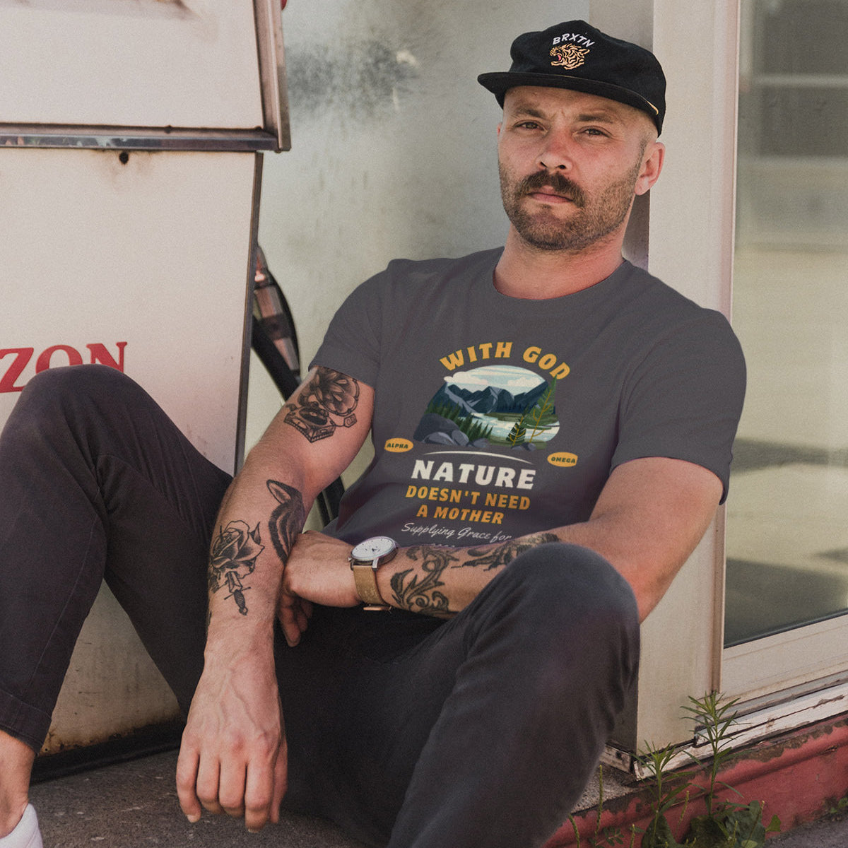 Unisex "With God Nature doesn't need a mother" Heavy Cotton Christian Tee