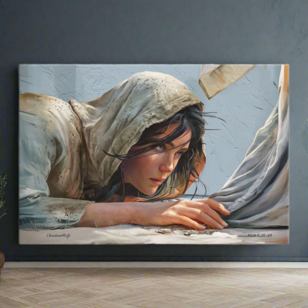 Woman Reaching to Touch the Hem of Jesus' Garment - Extra Large Christian Gallery Wrapped Canvas Art Print