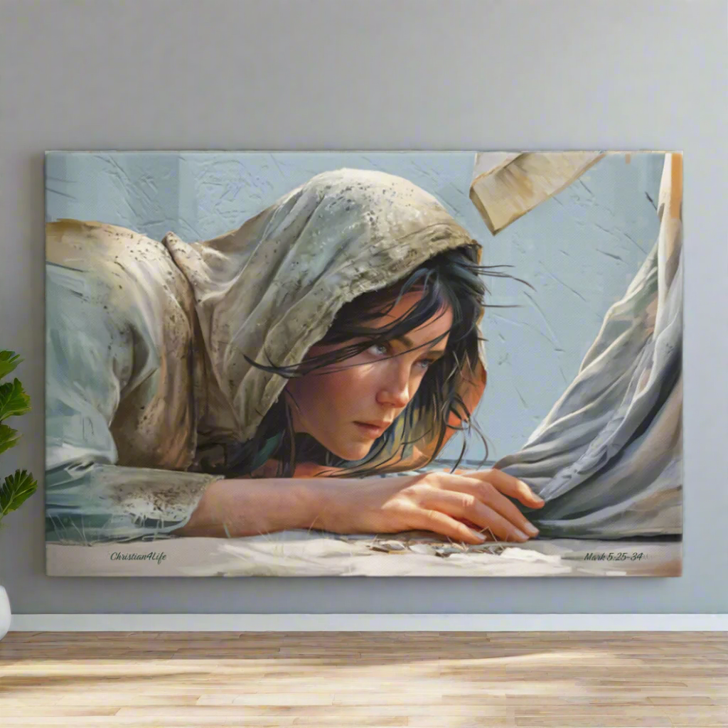 Woman Reaching to Touch the Hem of Jesus' Garment - Extra Large Christian Gallery Wrapped Canvas Art Print