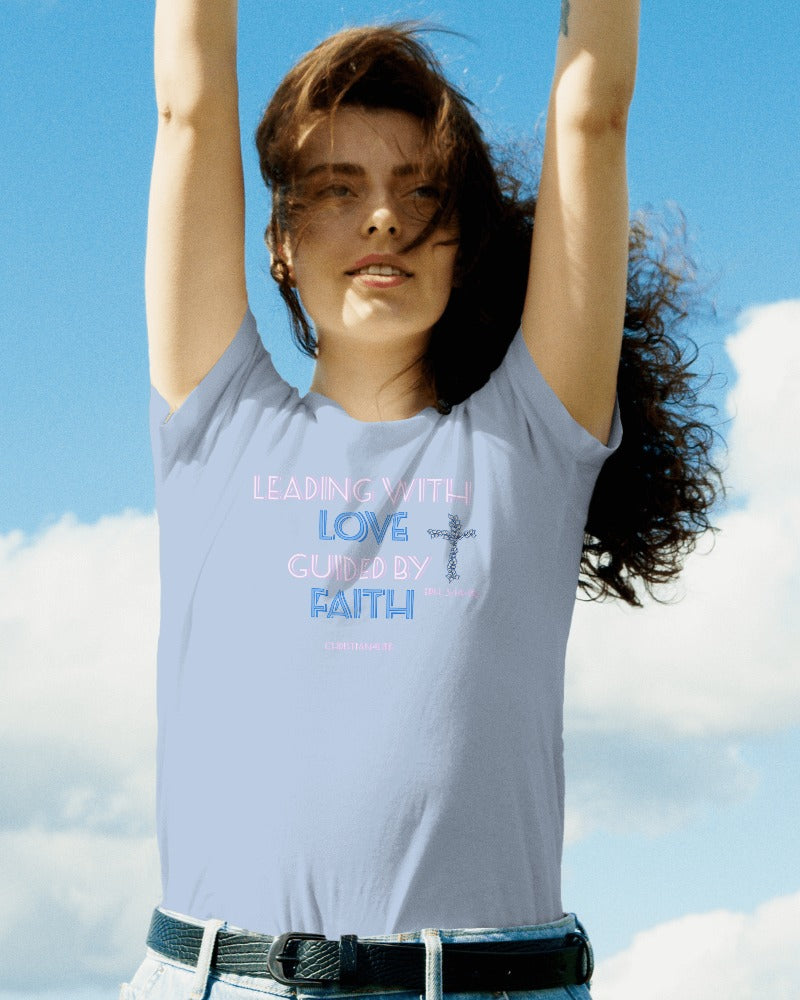 Women’s ’Leading with Love Guided by Faith’ inspirational Christian t-shirt - T-Shirt