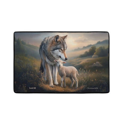 Wolf and Lamb Christian area rug / Mat 31" x 20" (choose from 3 designs) with Black Binding