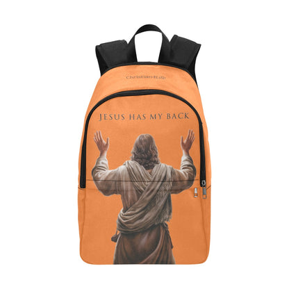 "Jesus Has My Back" Graphic design Christian Backpack (Choose Orange Shade)