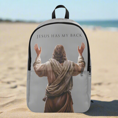 "Jesus Has My Back" Graphic design Christian Backpack (Choose Grey Shade)